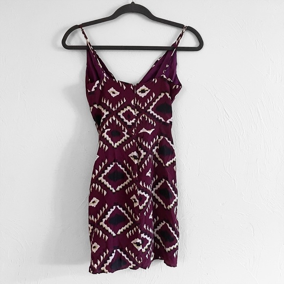 RORY BECA Purple Black White Ikat Print Wrap Top Spaghetti Strap Mini Dress 0 - Picture 2 of 6